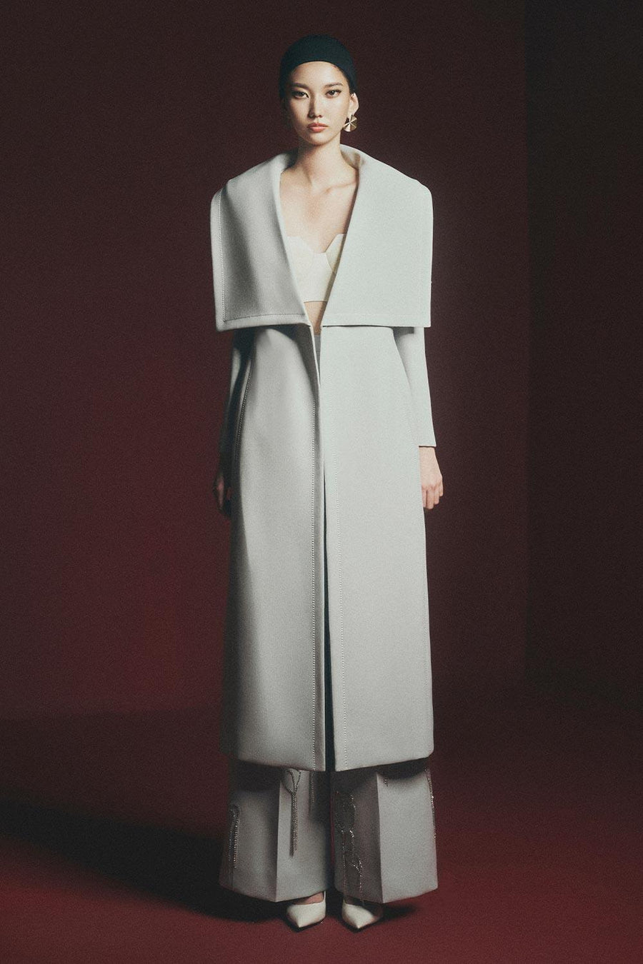 Cline Wrap Side Pocket Polyester Calf Length Trench Coat Grey Trench Coat Maison des Copains
