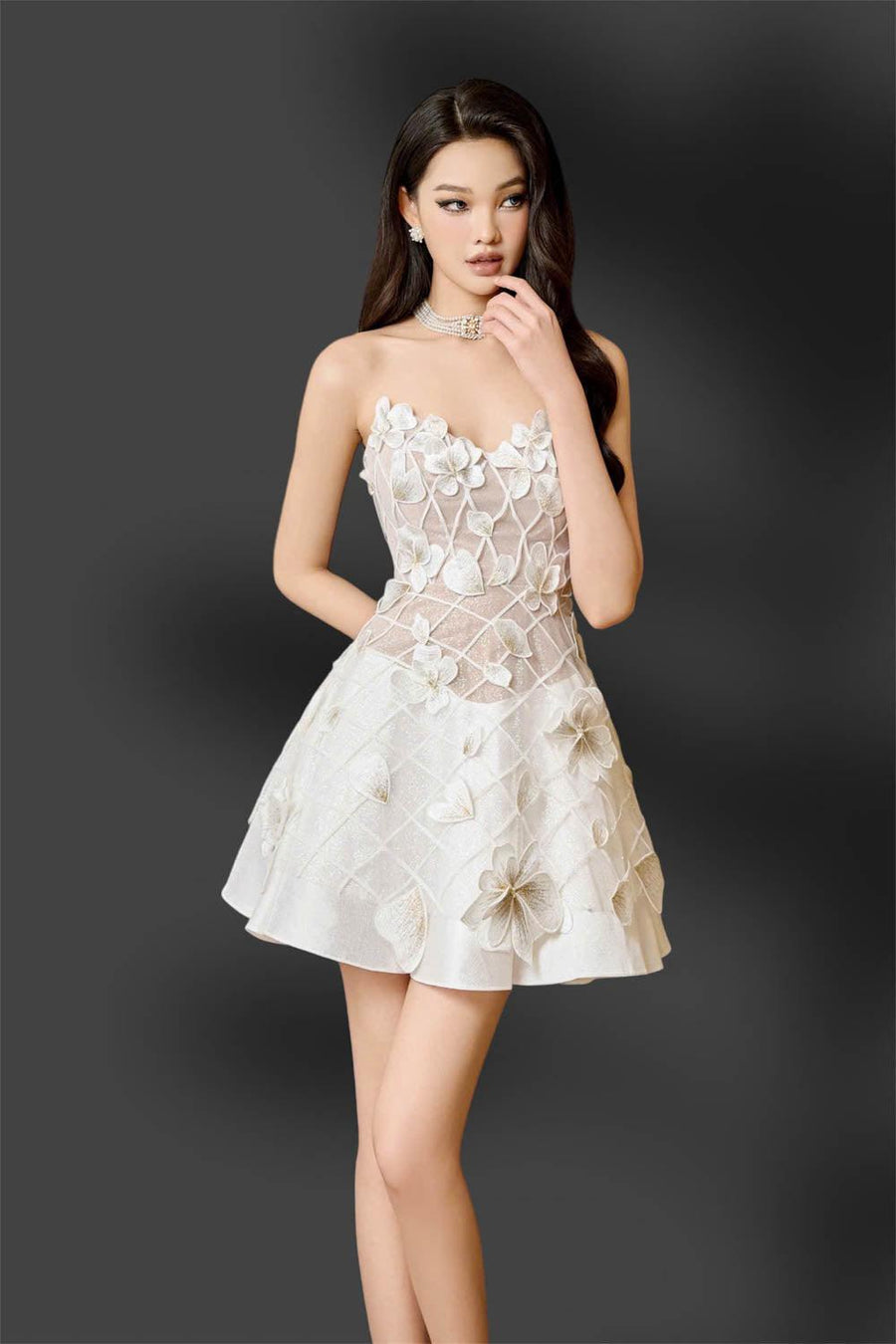 Lavish Fest A-line Flower Applique Mesh Taffeta Mini Dress 3