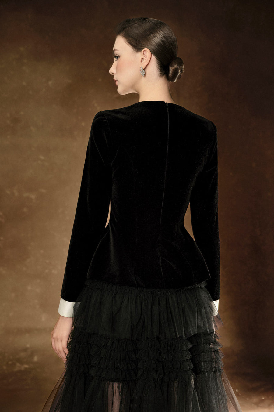 Nalia Peplum Cut-Out Velvet Top Long Sleeved Top Delicate