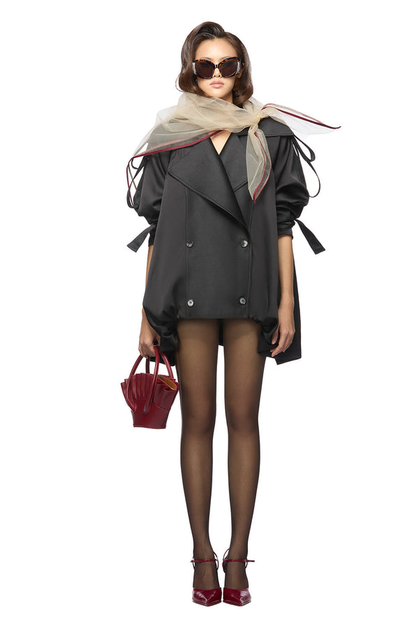 Latonya Asymmetric Double Breasted Poly Organza Coat Coat DAS LA VIE