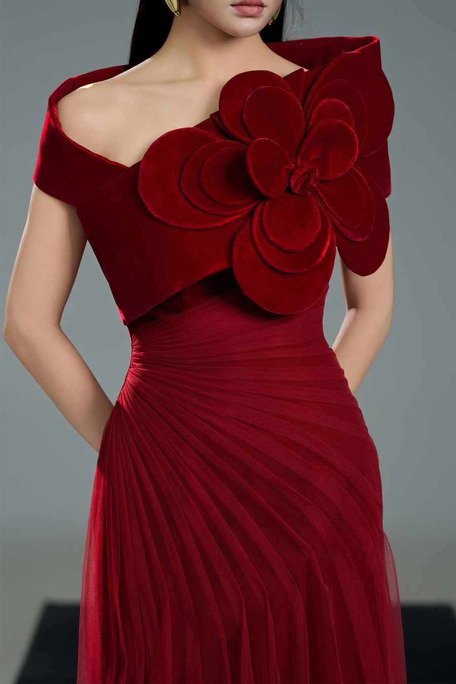 Lester A-line Side Pleated Polyester Floor Length Dress 11
