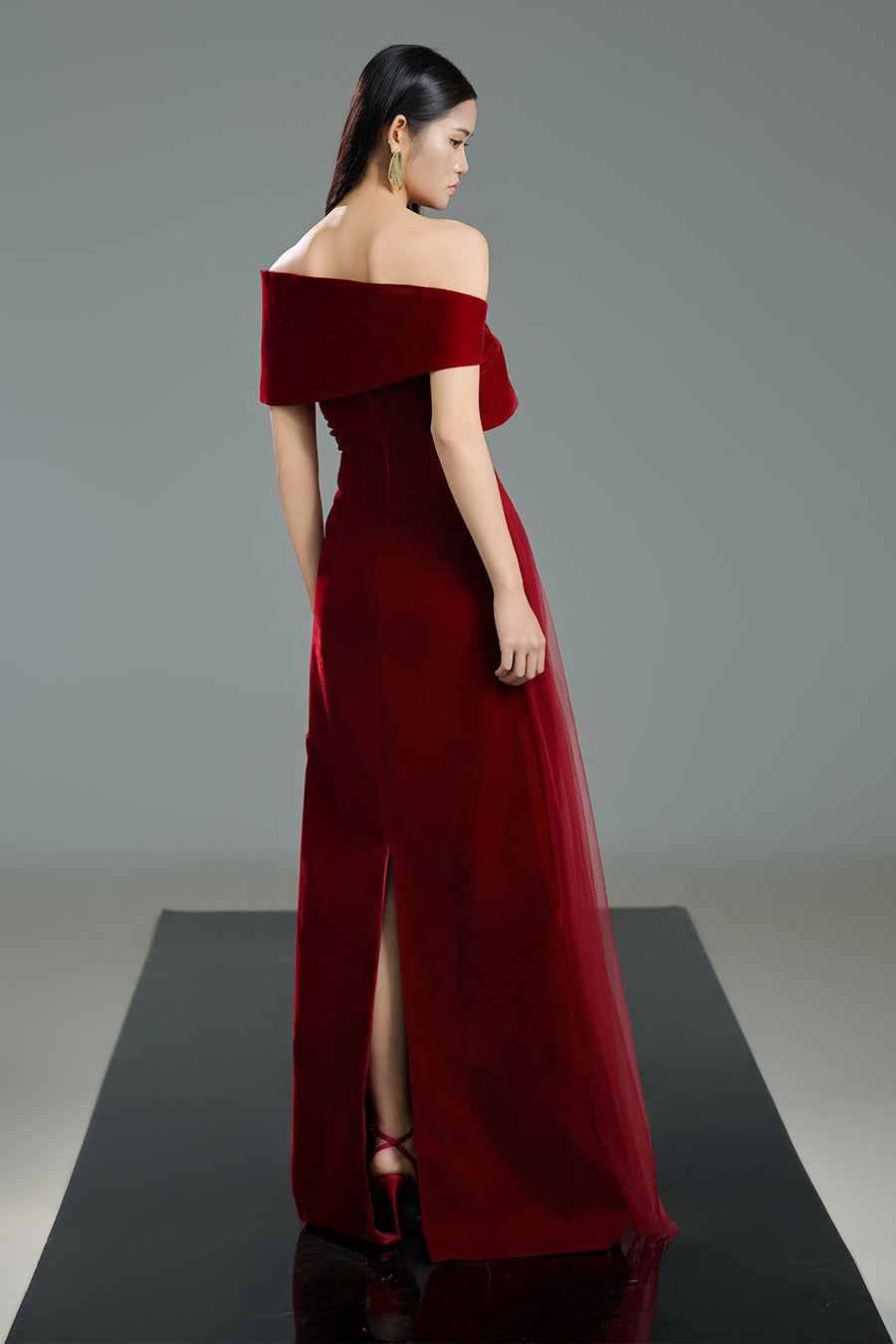 Lester A-line Side Pleated Polyester Floor Length Dress 14