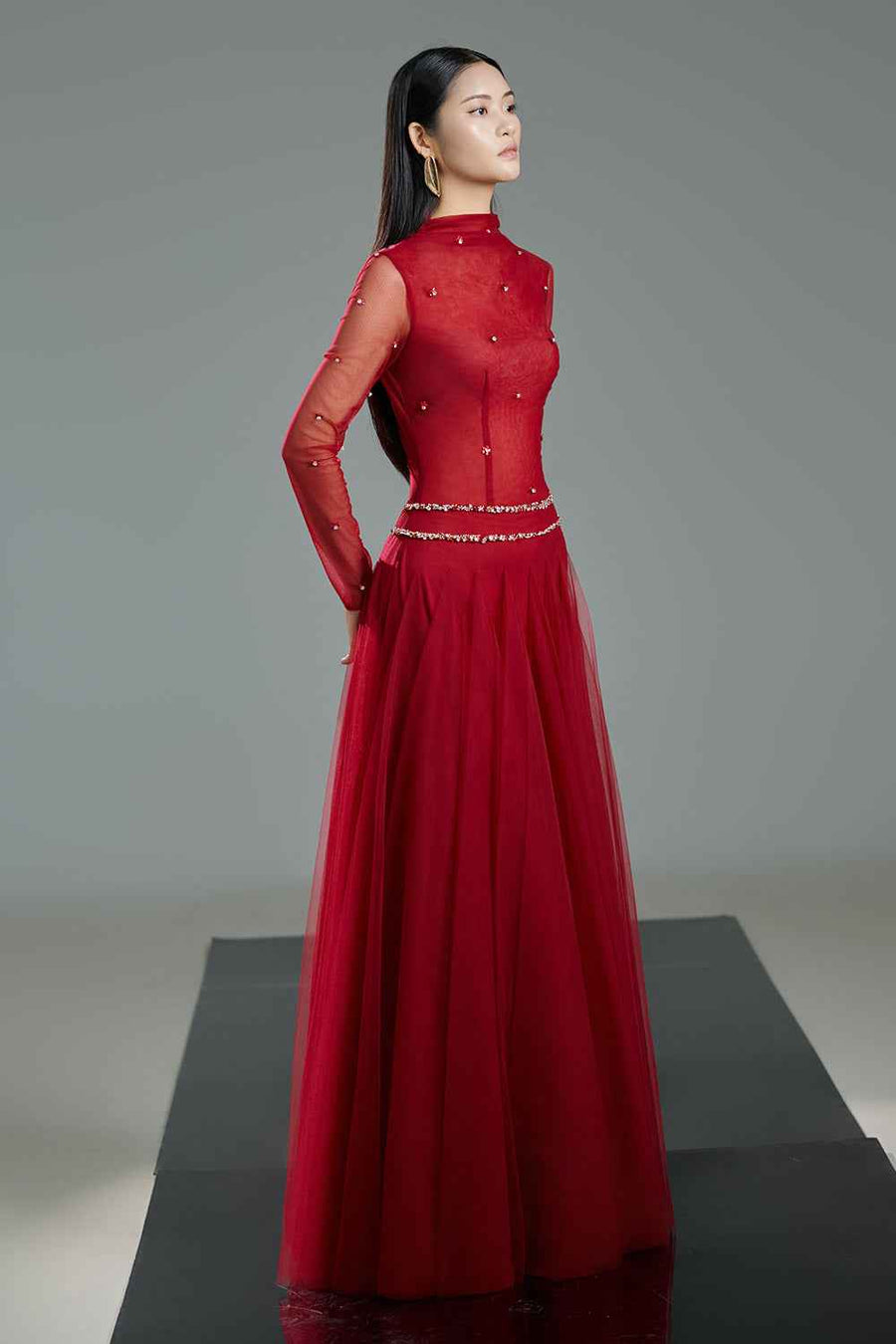 Karina A-line Long Sleeved Polyester Floor Length Dress
