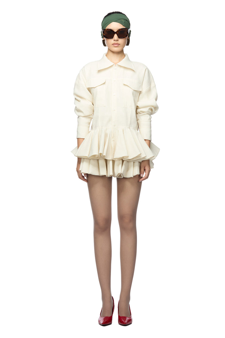 Rosanne Peplum Draped Poly Organza Top Long Sleeved Top DAS LA VIE