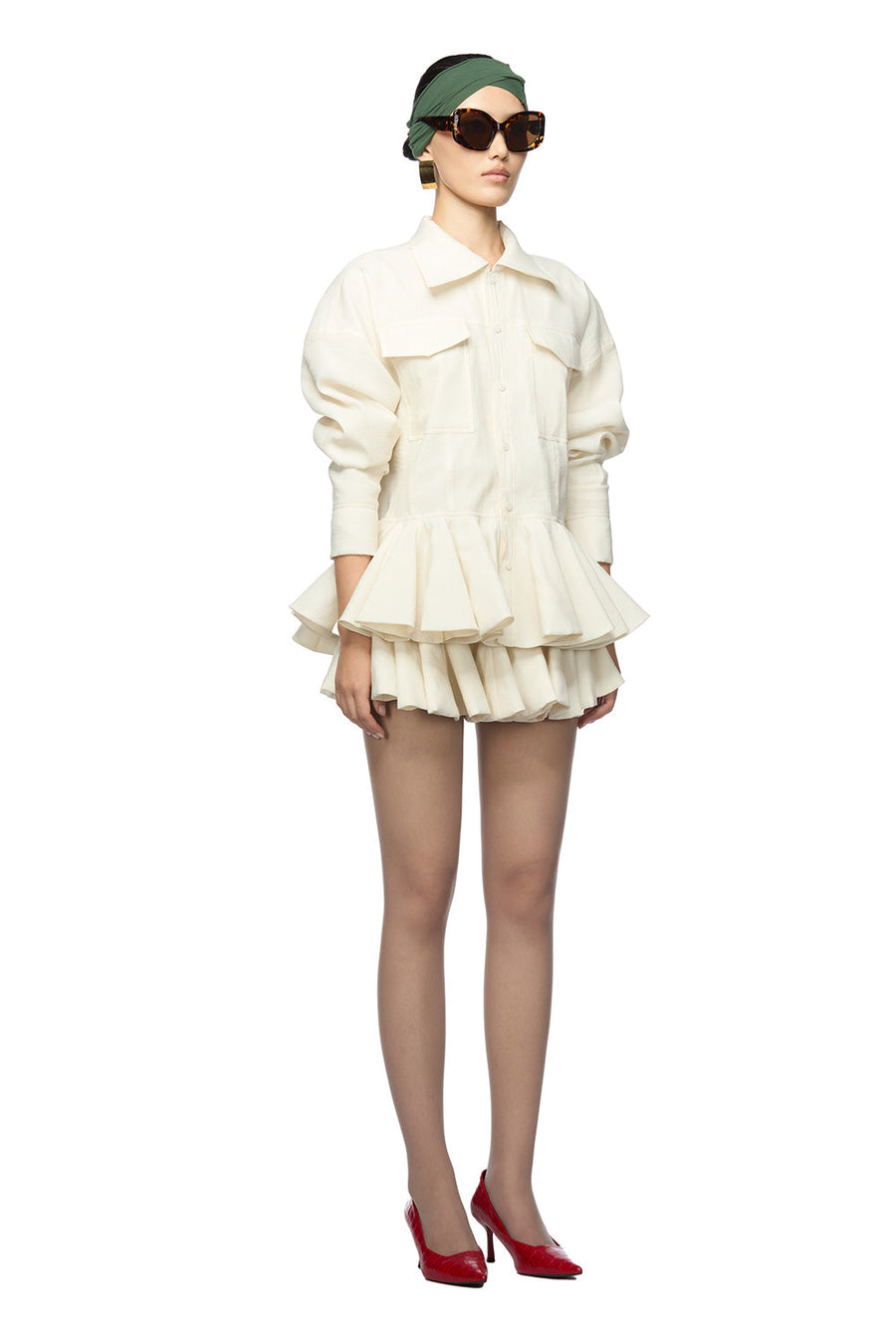 Rosanne Peplum Draped Poly Organza Top Long Sleeved Top DAS LA VIE