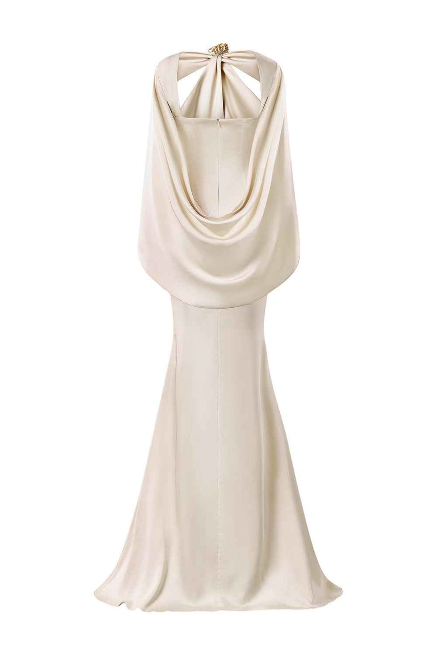 Oravie Mermaid Cape Shoulder Satin Floor Length Dress