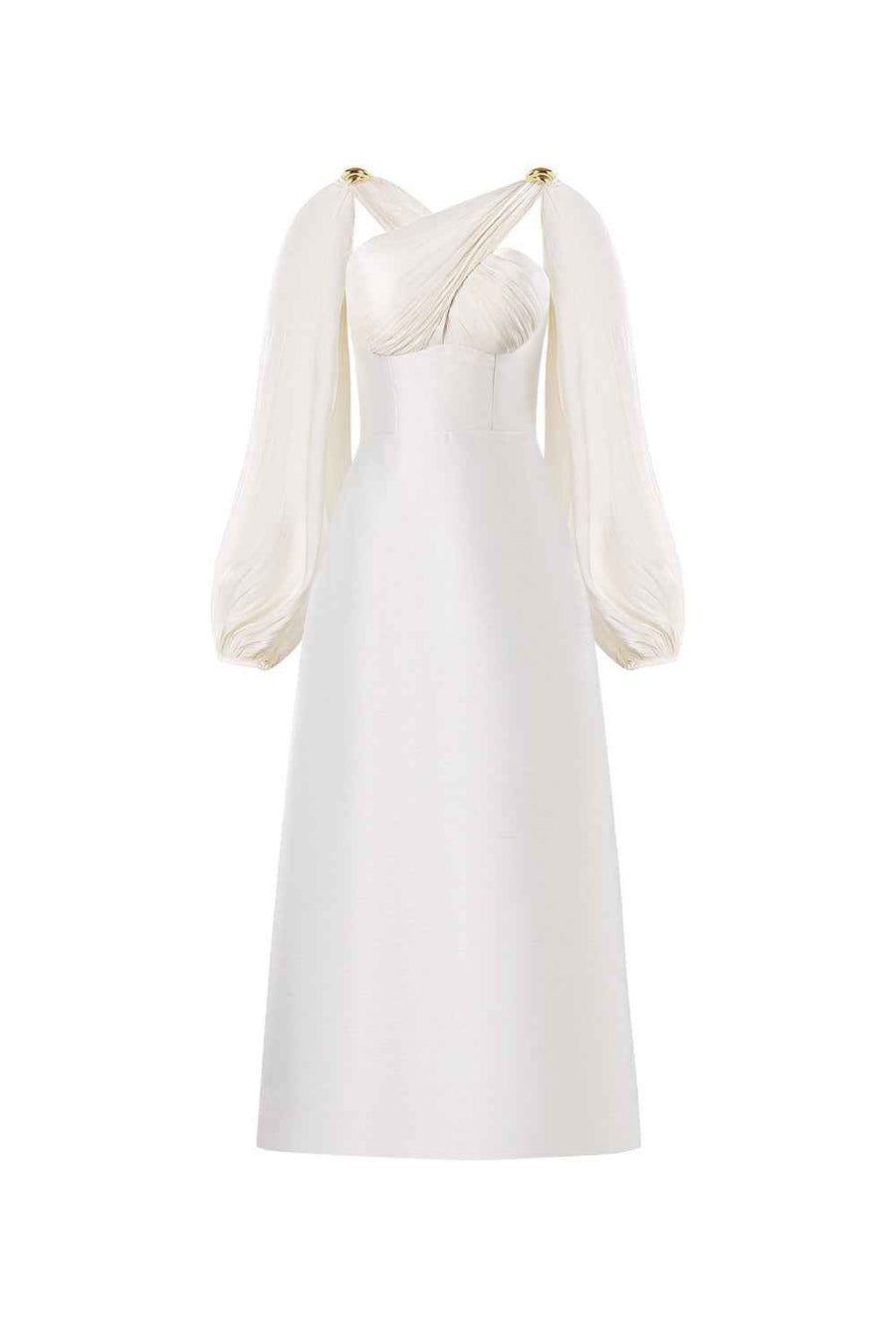 Zephéa A-line Puffy Sleeved Taffeta Midi Dress