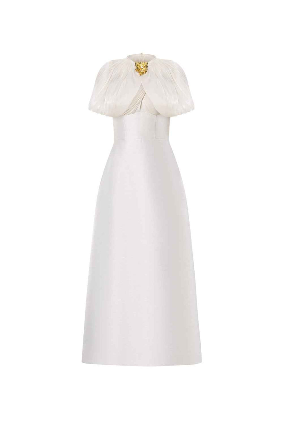 Zephéa A-line Puffy Sleeved Taffeta Midi Dress