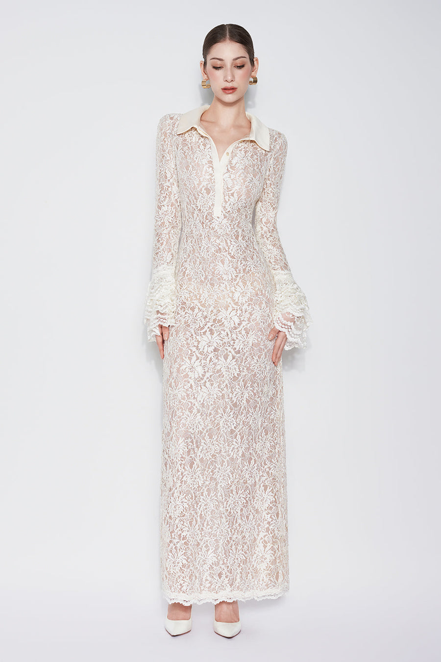 Callie Sheath Poet Sleeved Lace Maxi Dress Maxi Dress CHYMEOCHY