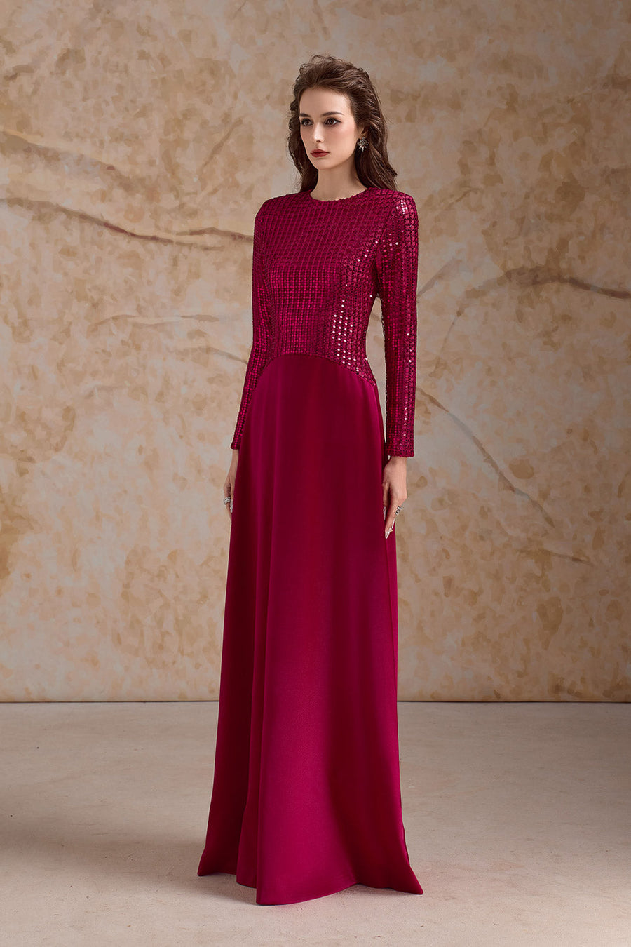 Fleuris A-line Long Sleeved Satin Floor Length Dress Maxi Dress Calista de Minh Thanh