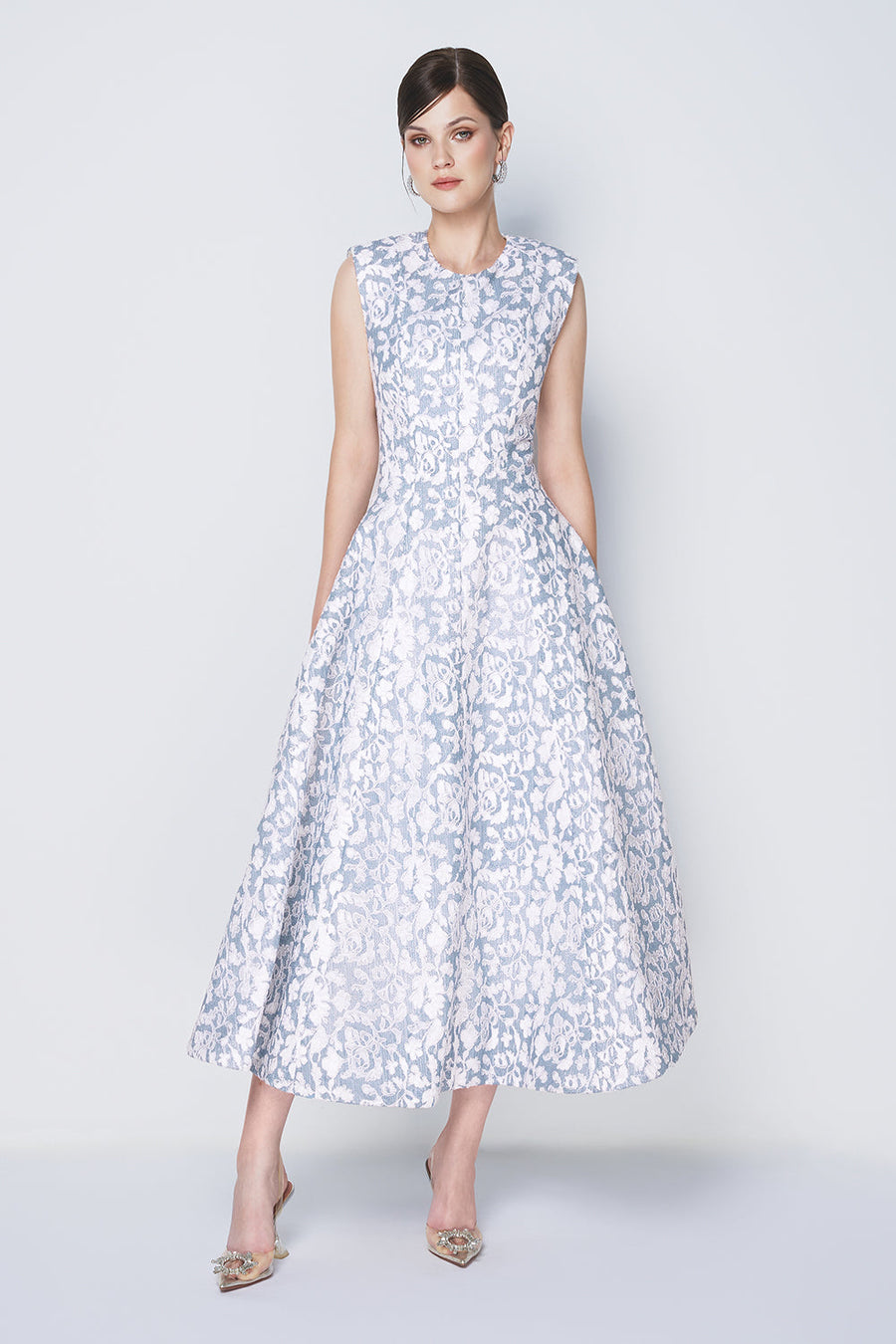 Azure Dream Fit and Flare Sleeveless Taffeta Midi Dress Midi Dress CHYMEOCHY
