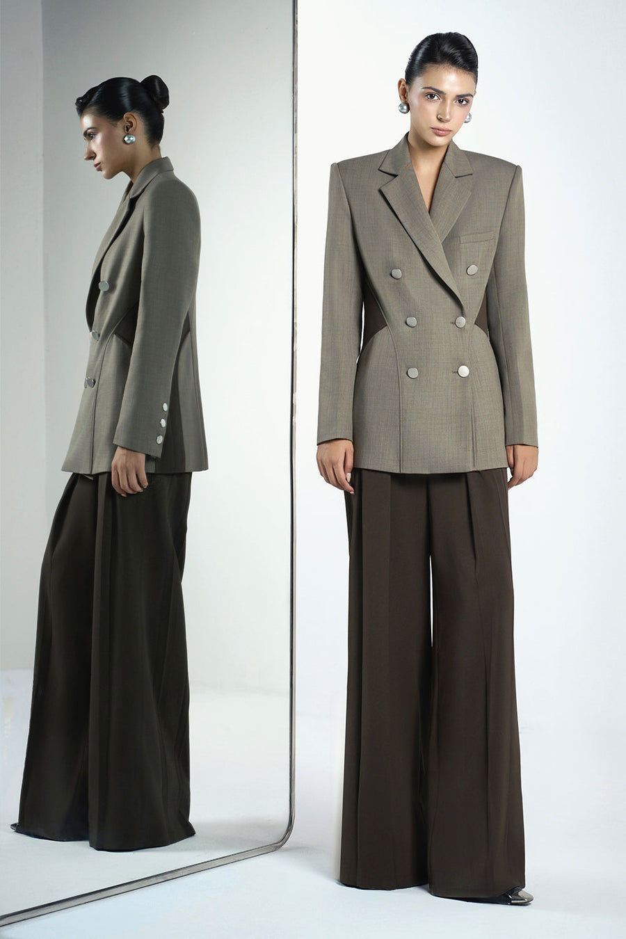 Della Straight Double Breasted Khaki Blazer 1