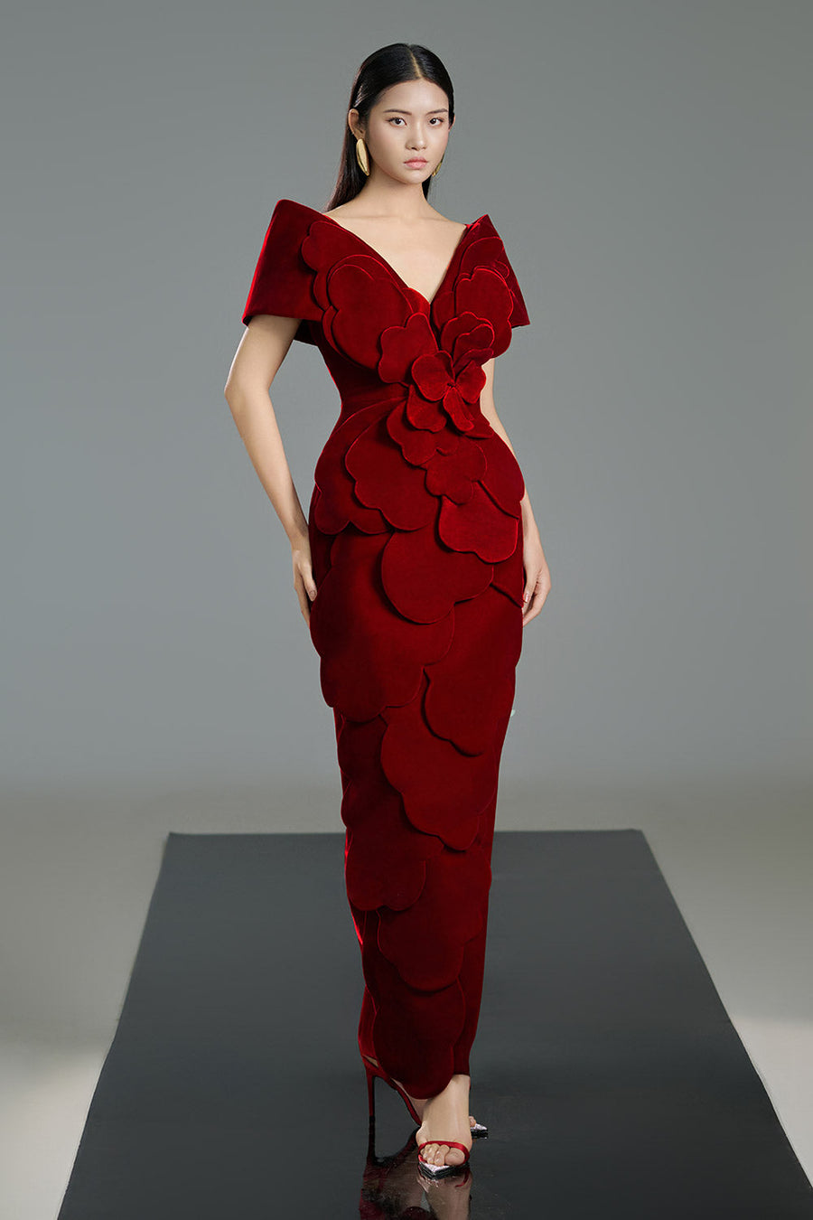 Glenn Slit Flower Applique Polyester Maxi Dress 11