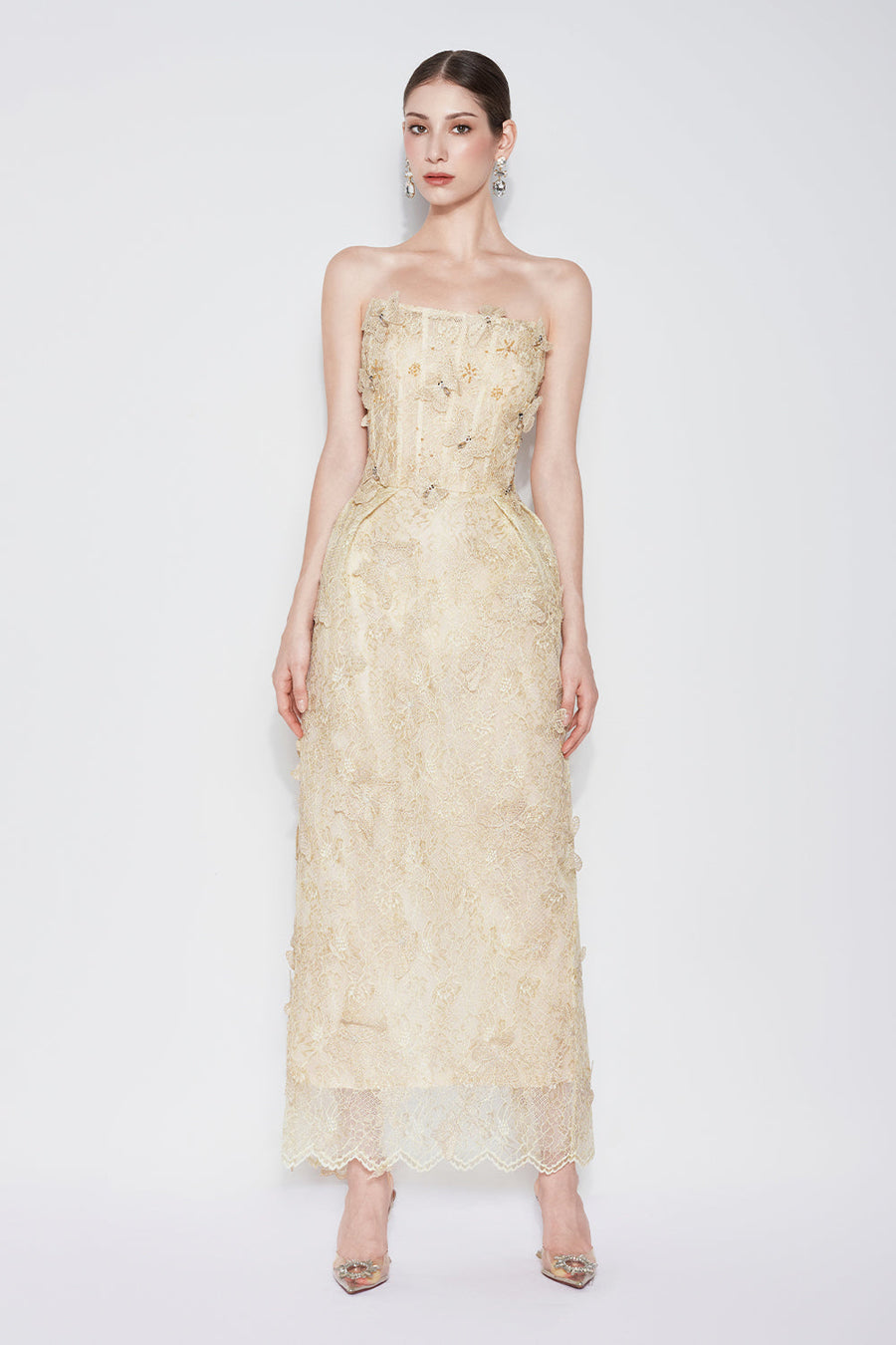 Butterfly Reverie Strapless Embroidered Lace Maxi Dress Maxi Dress CHYMEOCHY