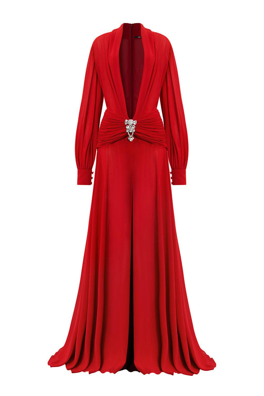 Reyna A-line Bishop Sleeved Chiffon Floor Length Dress Gown Dress CEM