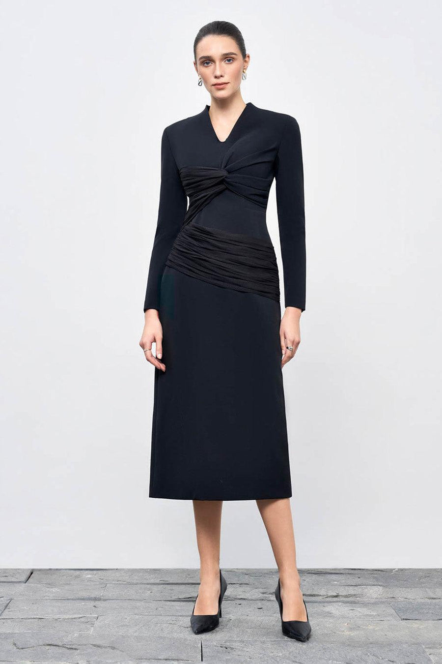 Elara Sheath V-Neck Cotton Blend Midi Dress Midi Dress Eegen Studio