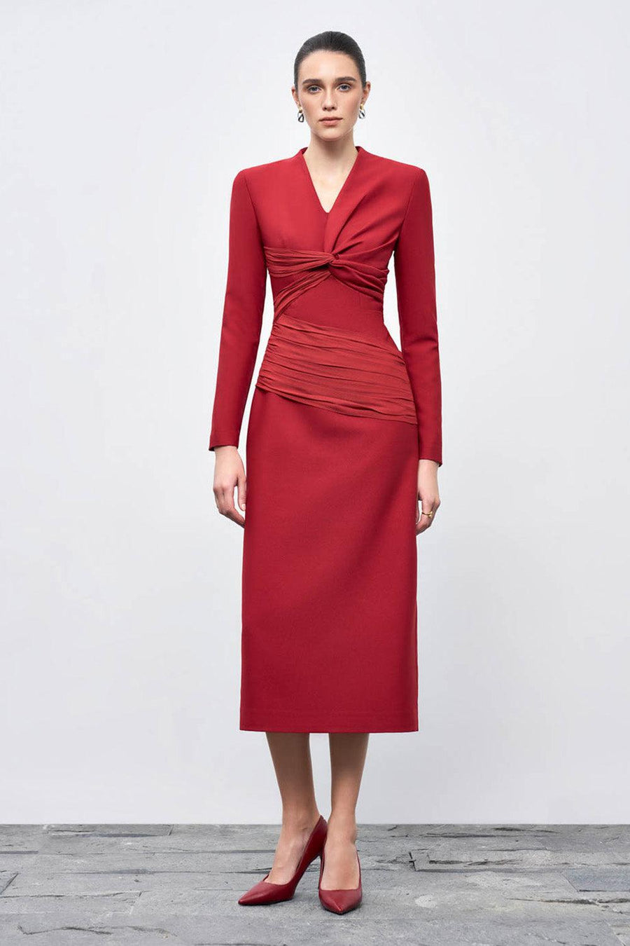 Elara Sheath V-Neck Cotton Blend Midi Dress Midi Dress Eegen Studio