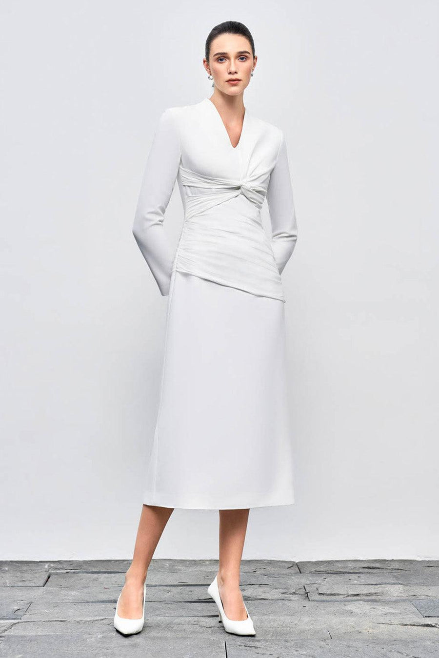 Elara Sheath V-Neck Cotton Blend Midi Dress Midi Dress Eegen Studio
