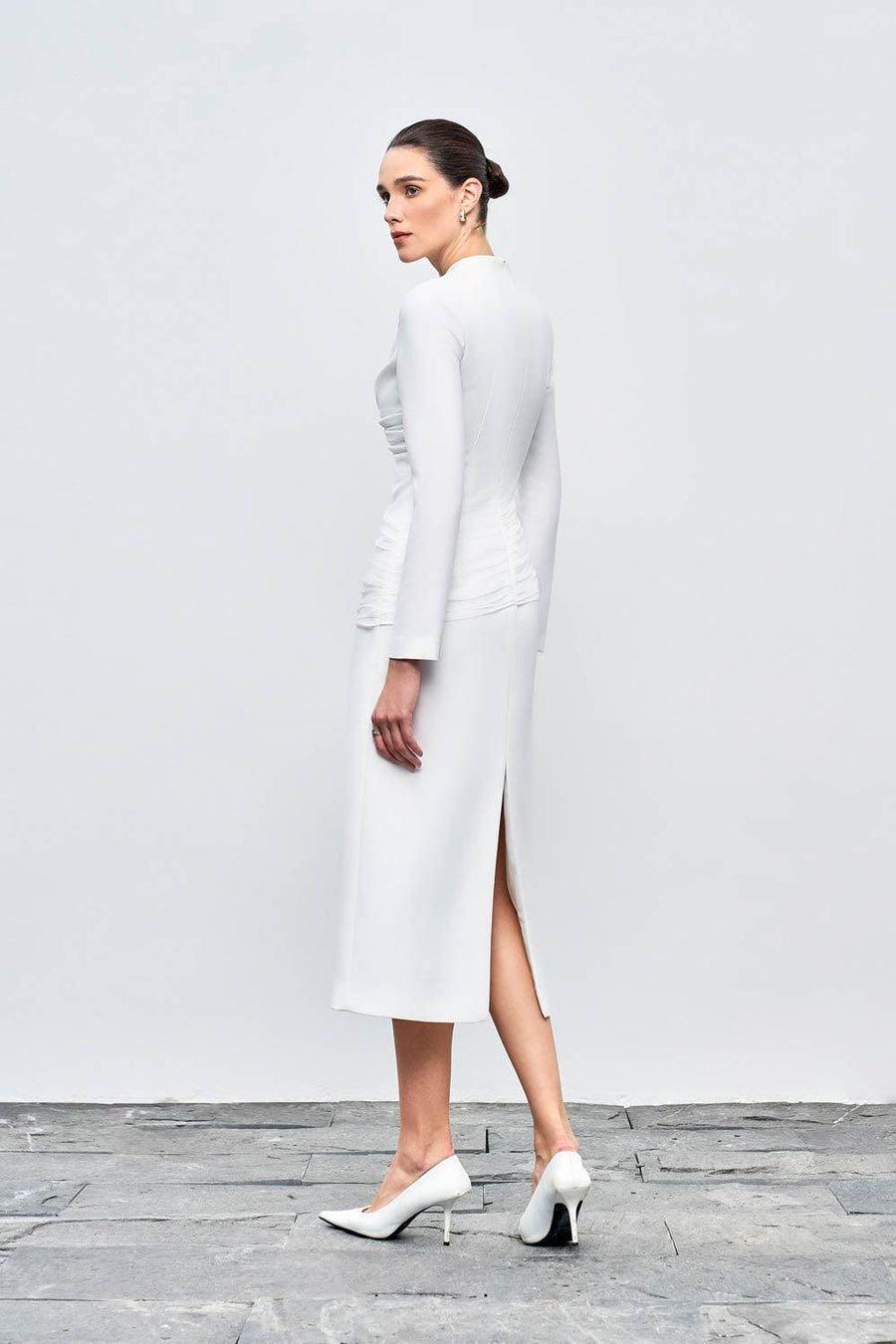 Elara Sheath V-Neck Cotton Blend Midi Dress Midi Dress Eegen Studio