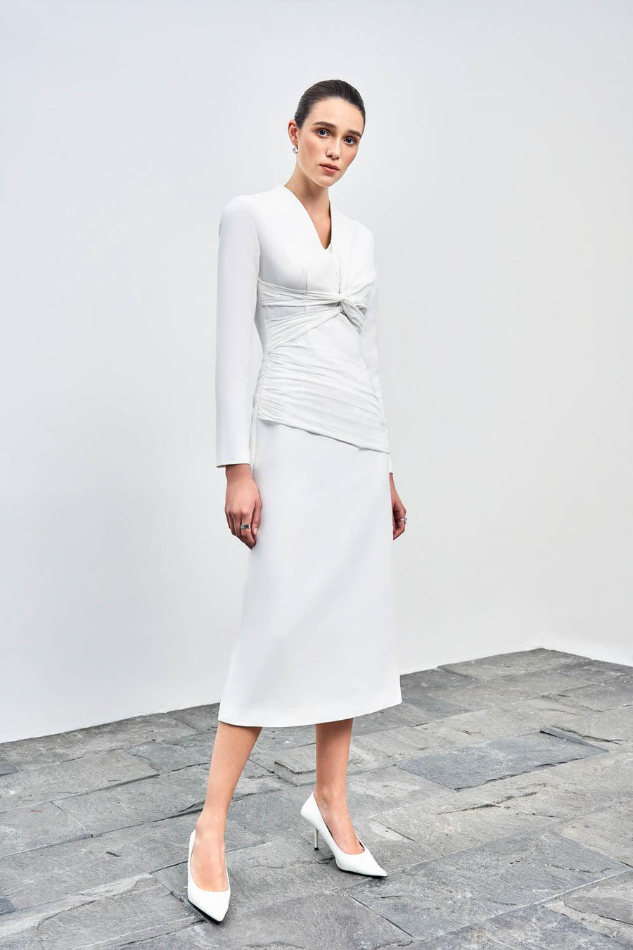 Elara Sheath V-Neck Cotton Blend Midi Dress Midi Dress Eegen Studio