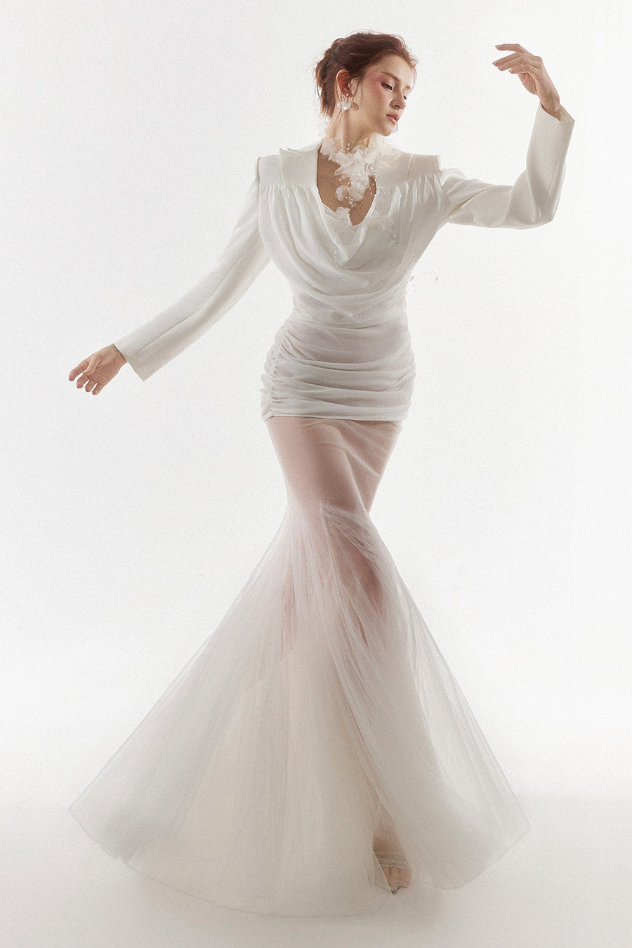 Grace Gored See-Through Tulle Floor Length Skirt Skirt Arti Apparel
