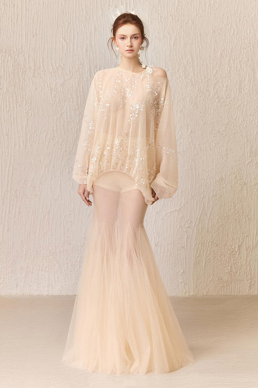 Grace Gored See-Through Tulle Floor Length Skirt Skirt Arti Apparel