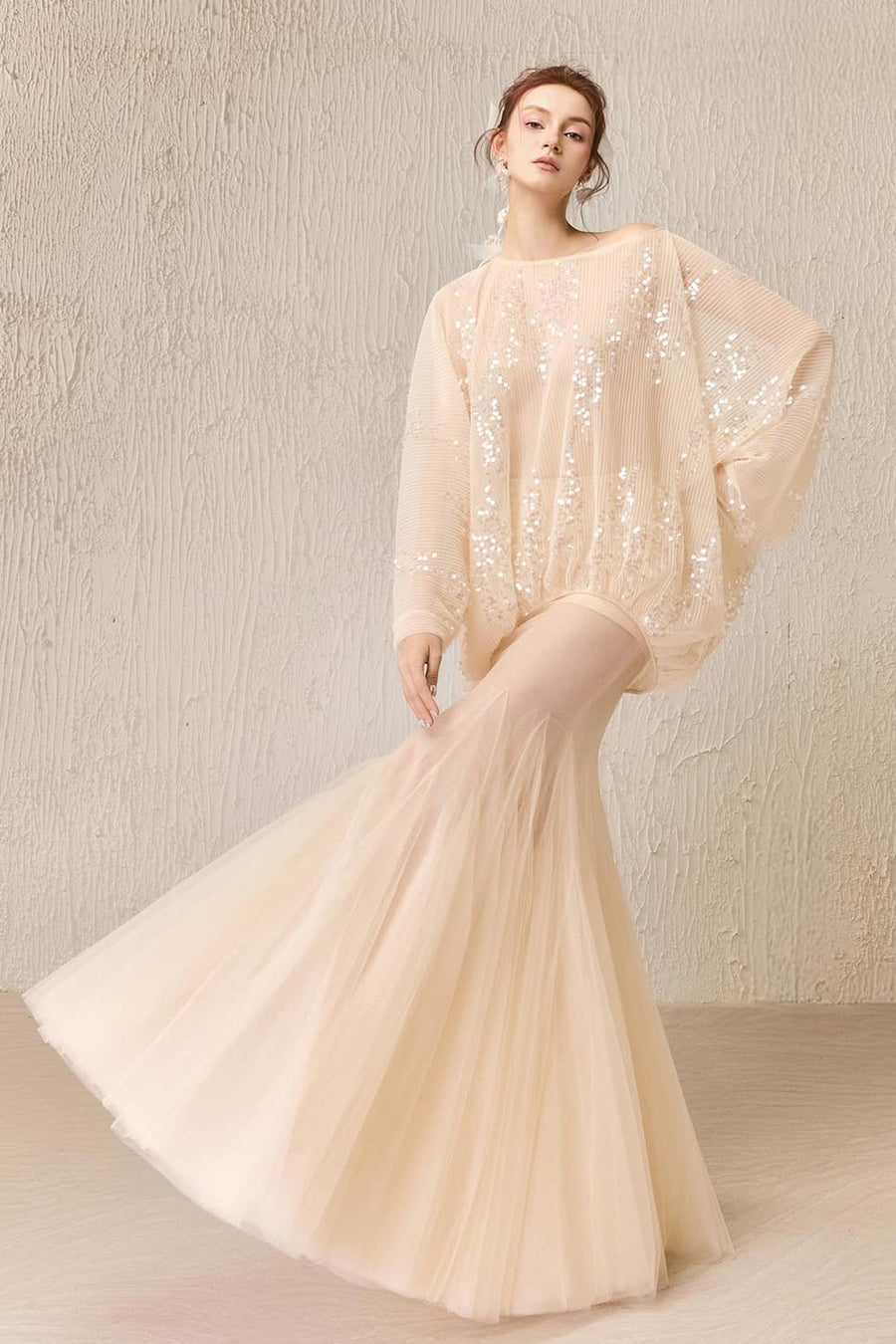 Grace Gored See-Through Tulle Floor Length Skirt Skirt Arti Apparel