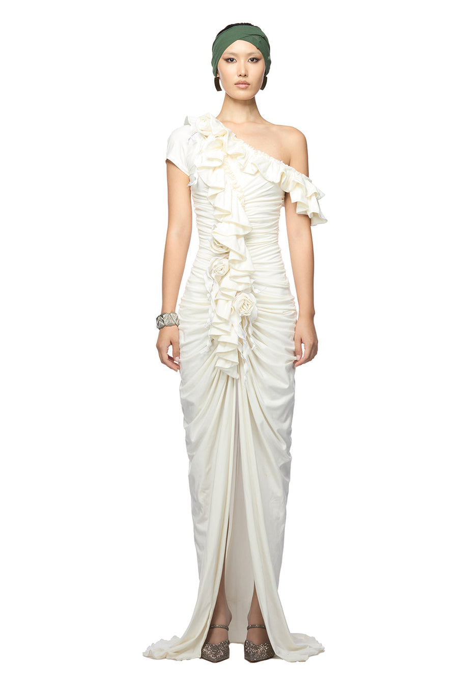 Kasey Slit Diagonal Neck Cotton Polyester Floor Length Dress Maxi Dress DAS LA VIE