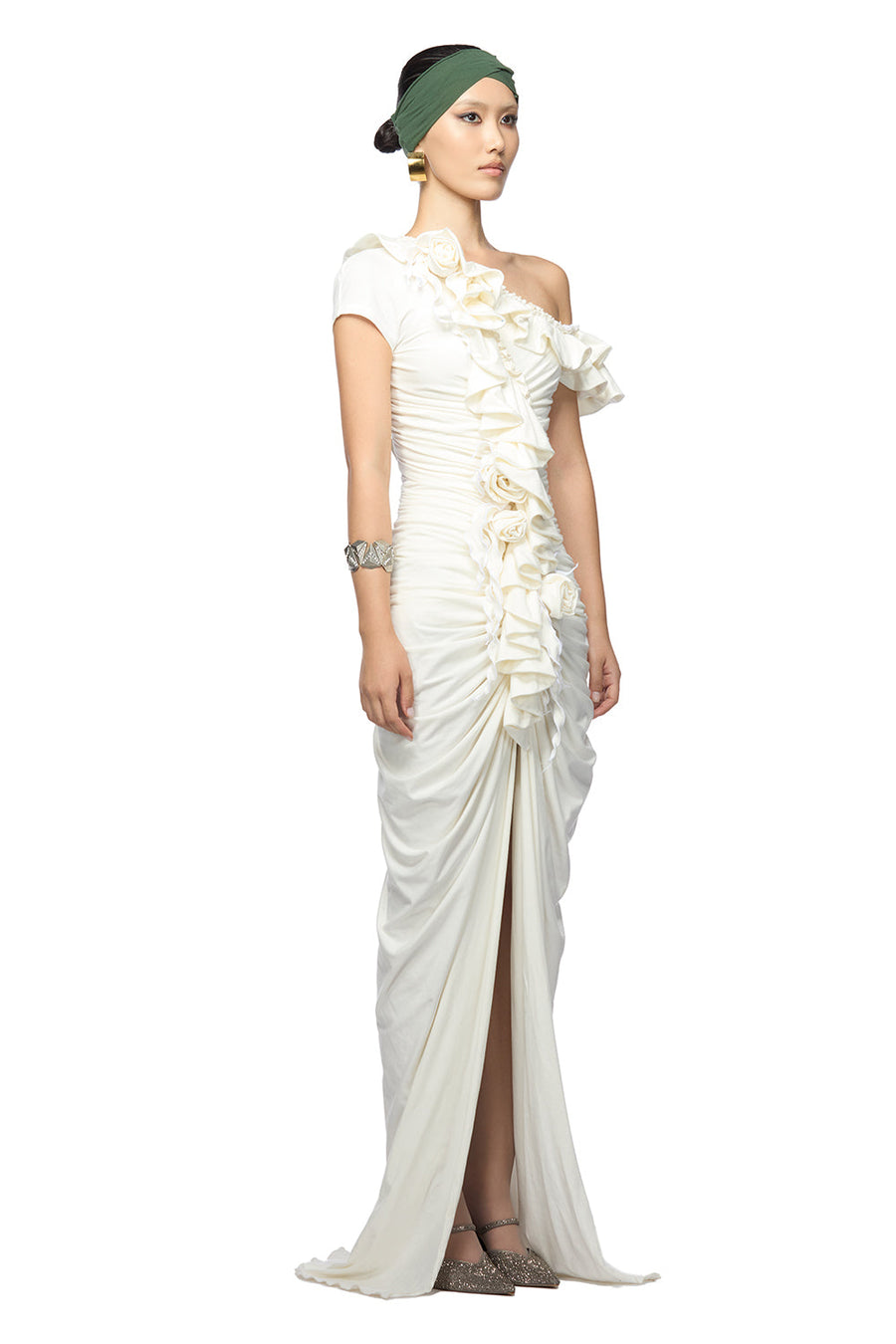 Kasey Slit Diagonal Neck Cotton Polyester Floor Length Dress Maxi Dress DAS LA VIE