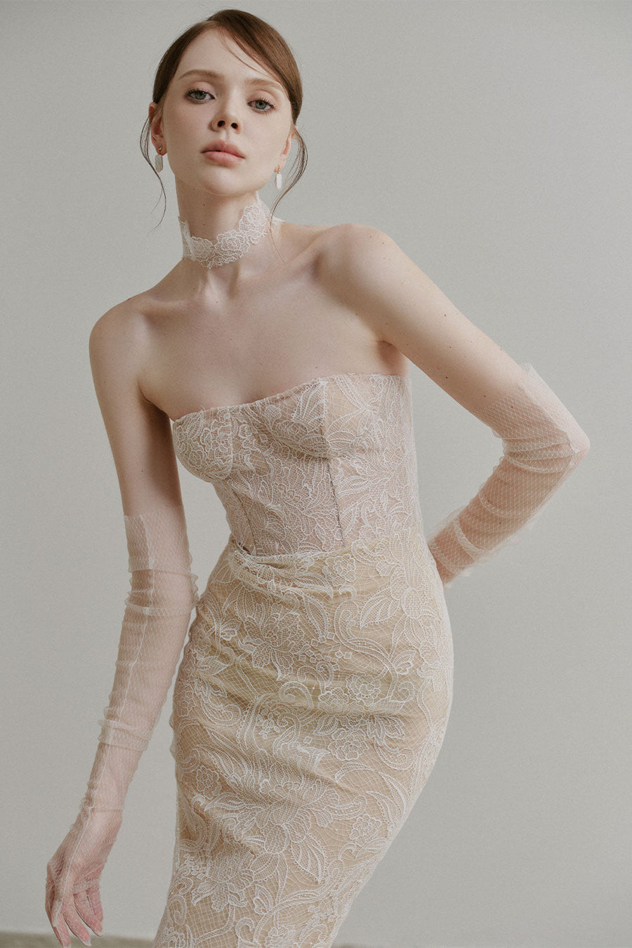 Ladonna Trumpet Corset Waist Lace Floor Length Dress 2