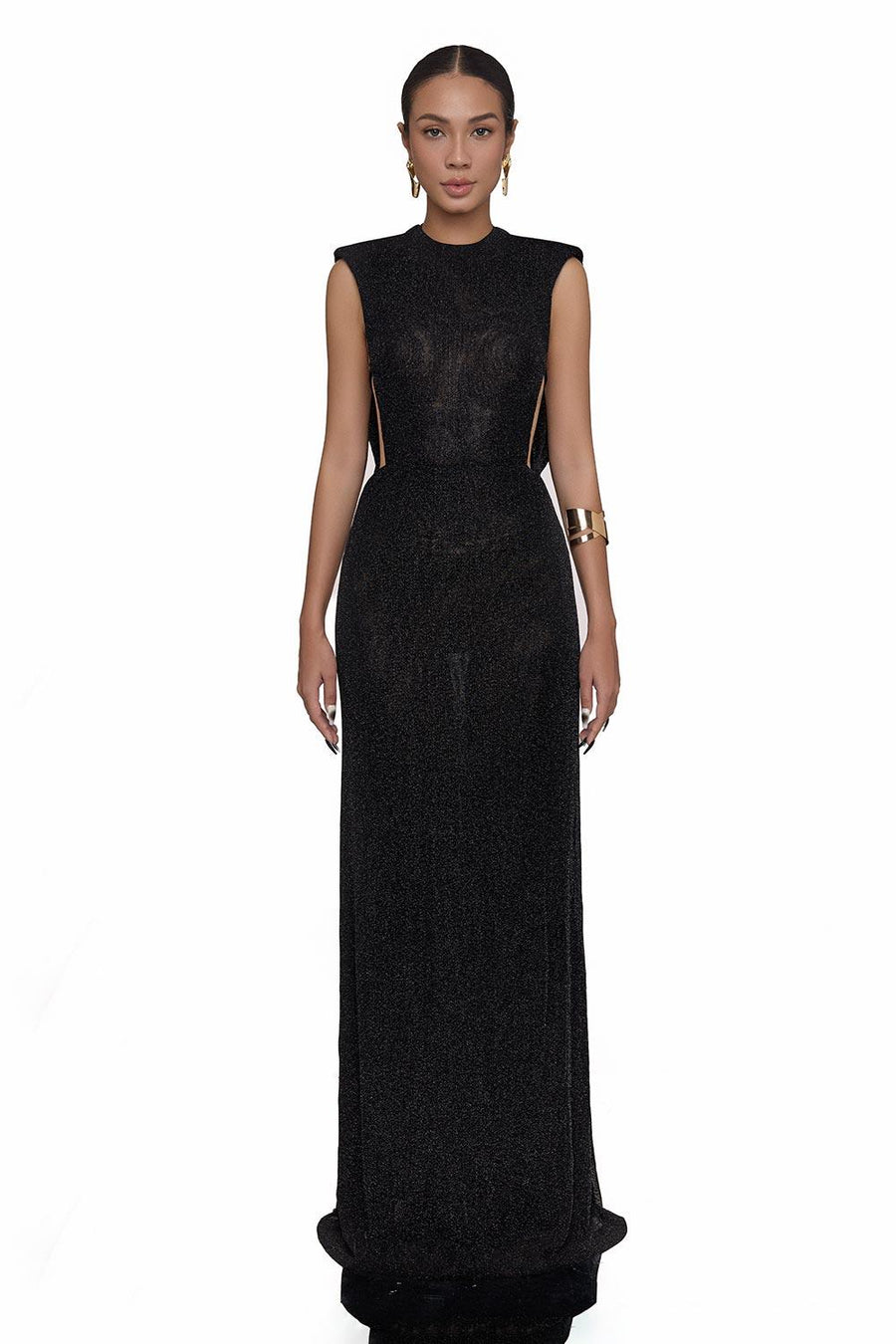 Collin Sheath Round Neck Mesh Floor Length Dress 5