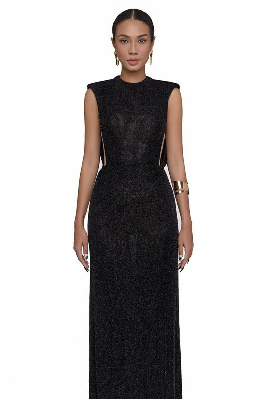 Collin Sheath Round Neck Mesh Floor Length Dress 2