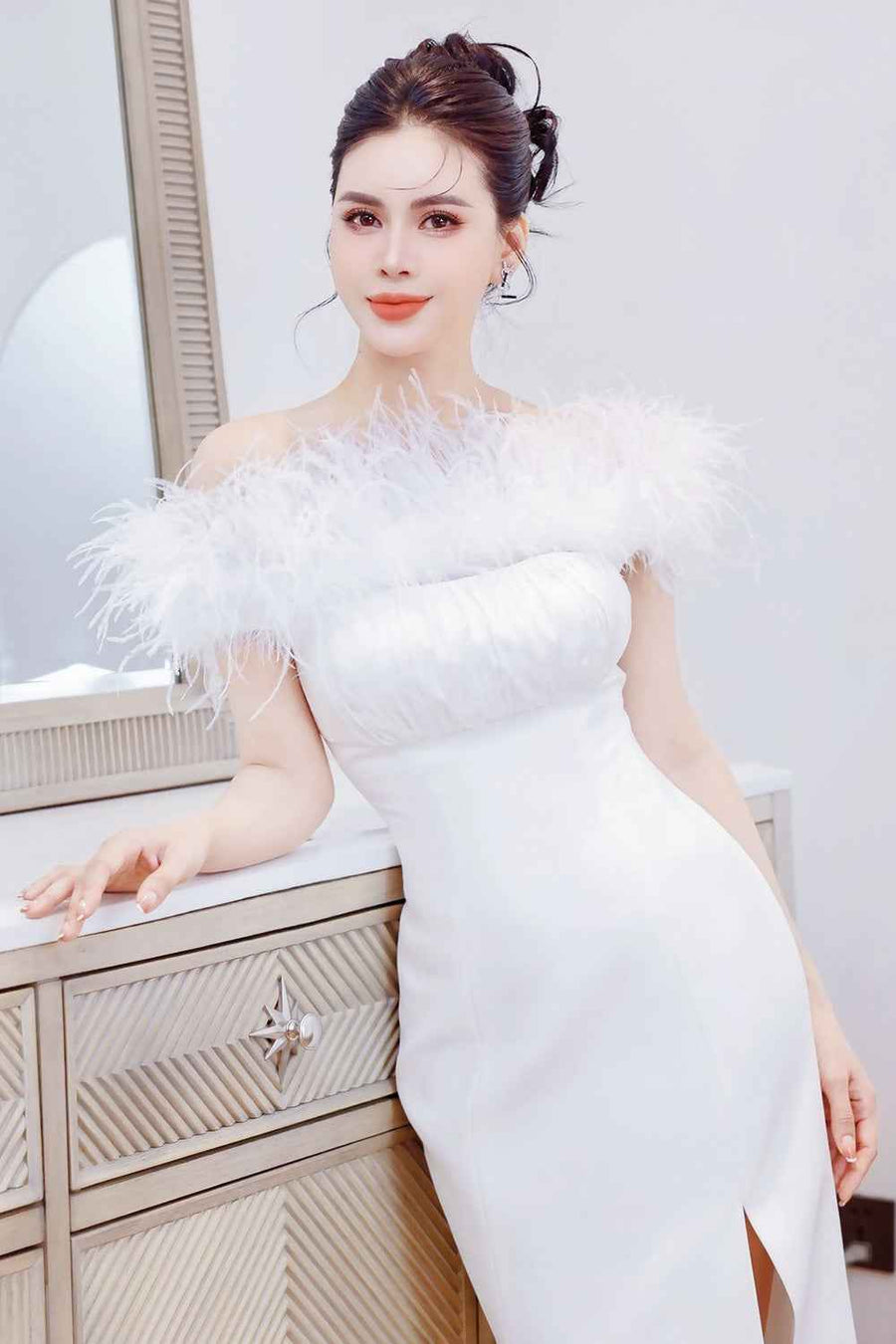 Audrey Slit Off-Shoulder Polyester Spandex Ankle Length Dress