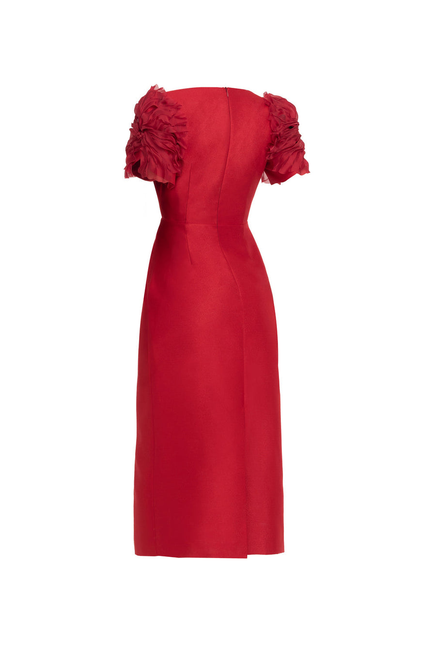 Crimson Sheath V-Neck Taffeta Midi Dress 11
