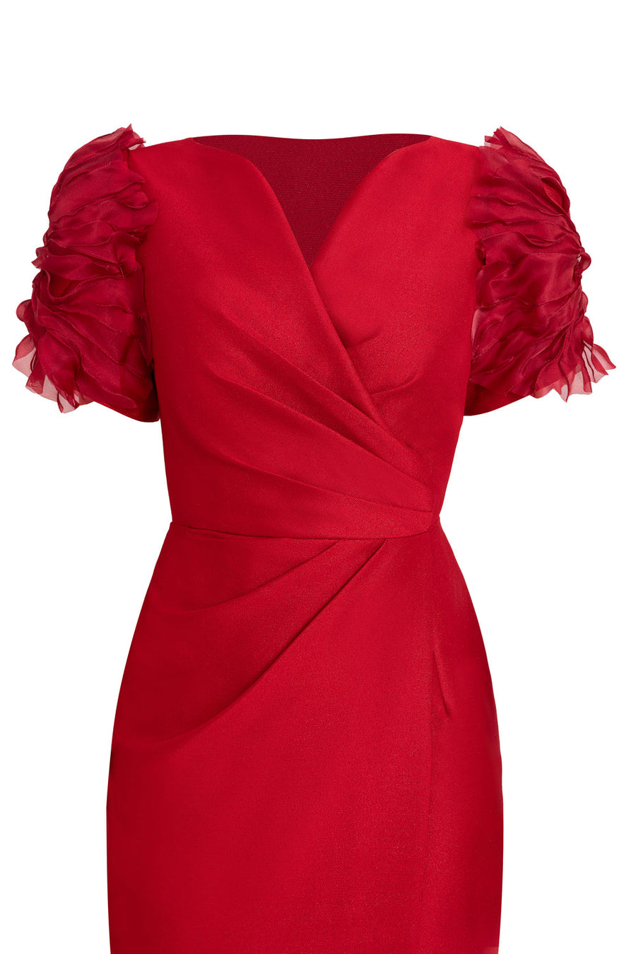 Crimson Sheath V-Neck Taffeta Midi Dress 9