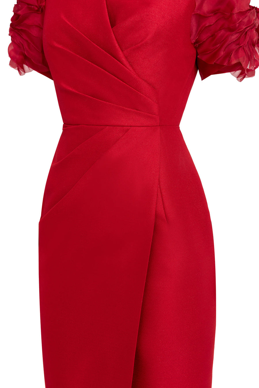 Crimson Sheath V-Neck Taffeta Midi Dress 10