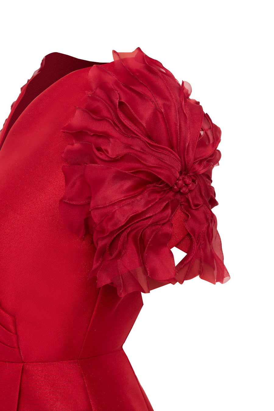 Crimson Sheath V-Neck Taffeta Midi Dress 8