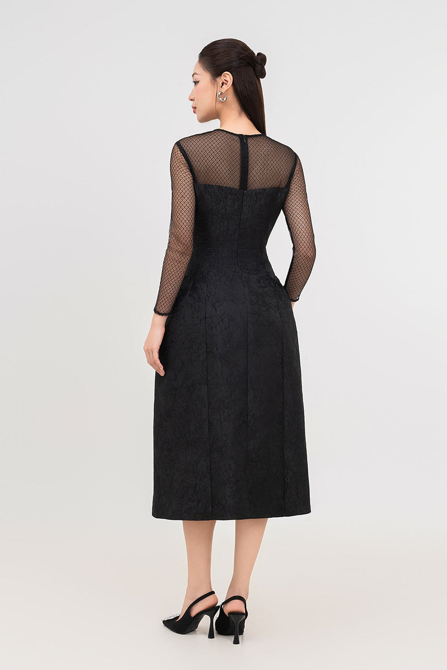 Orchid A-line V-Neck Jacquard Calf Length Dress Midi Dress IVY moda