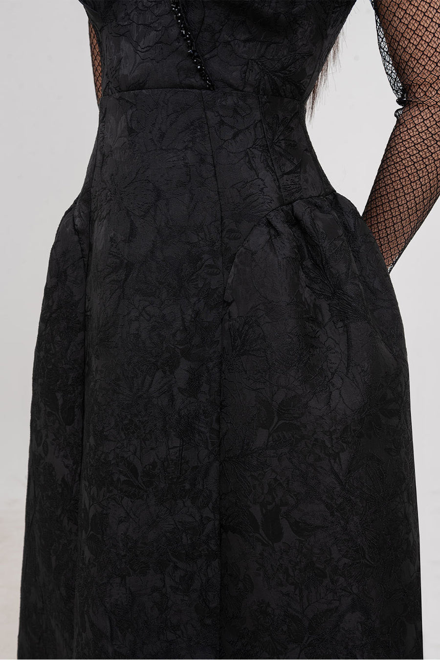 Orchid A-line V-Neck Jacquard Calf Length Dress Midi Dress IVY moda