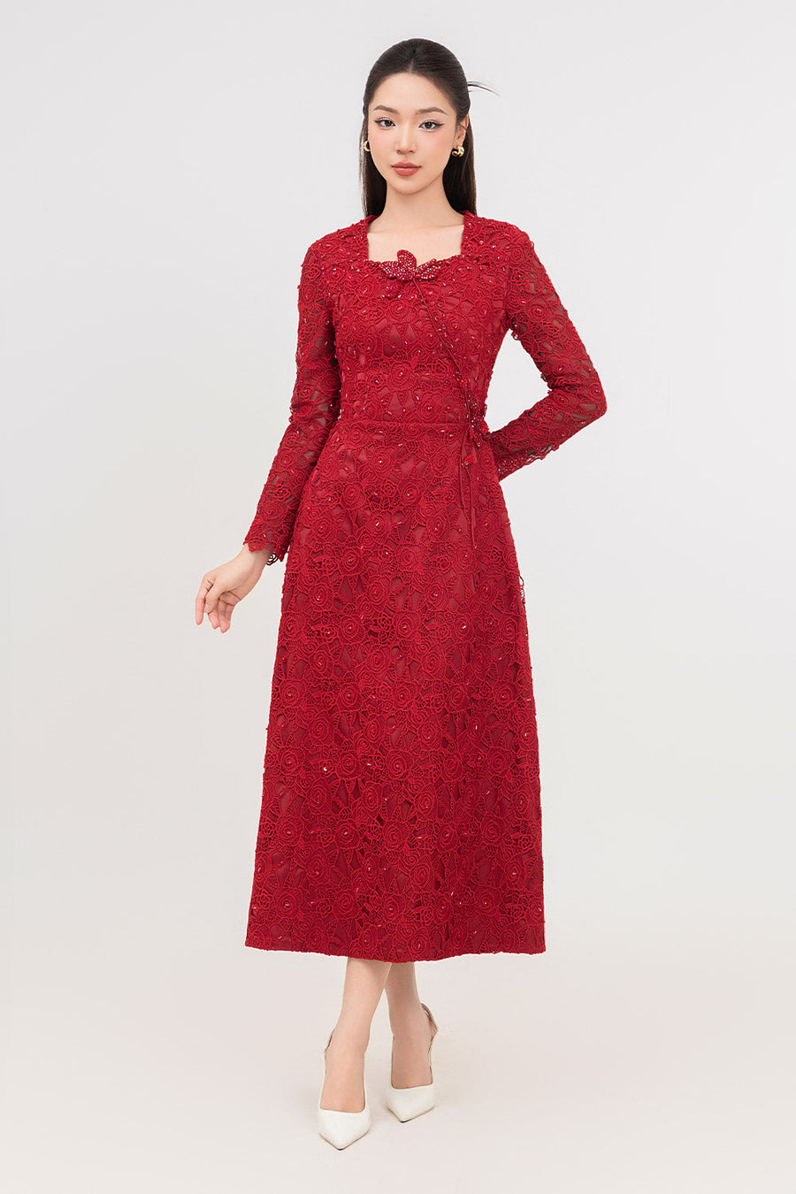 Starlit A-line Square Neck Lace Midi Dress Midi Dress IVY moda