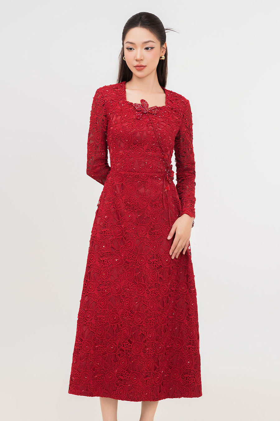 Starlit A-line Square Neck Lace Midi Dress Midi Dress IVY moda