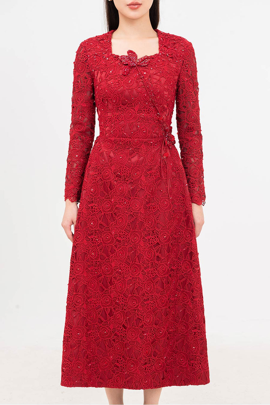 Starlit A-line Square Neck Lace Midi Dress Midi Dress IVY moda
