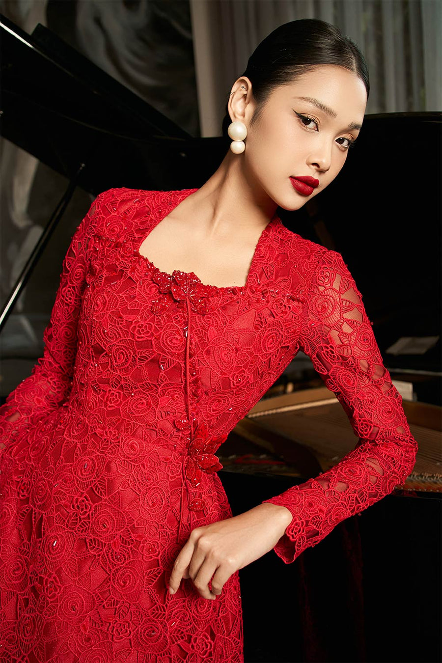 Starlit A-line Square Neck Lace Midi Dress Midi Dress IVY moda