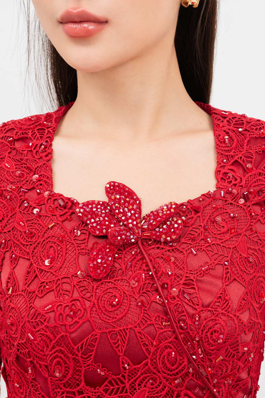 Starlit A-line Square Neck Lace Midi Dress Midi Dress IVY moda