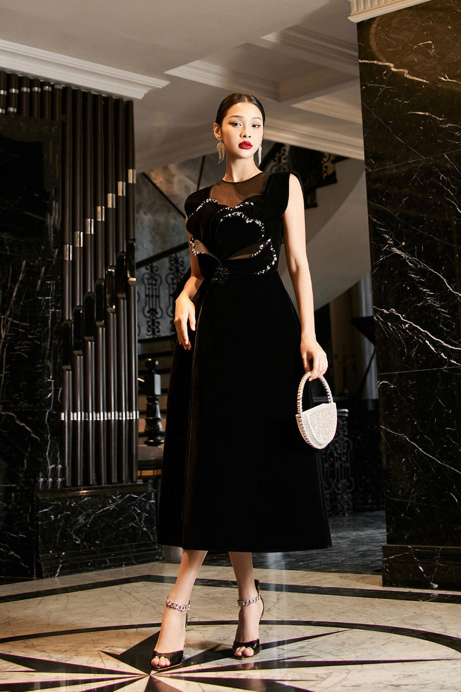 Nora A-line Floral Velvet Midi Dress Midi Dress IVY moda