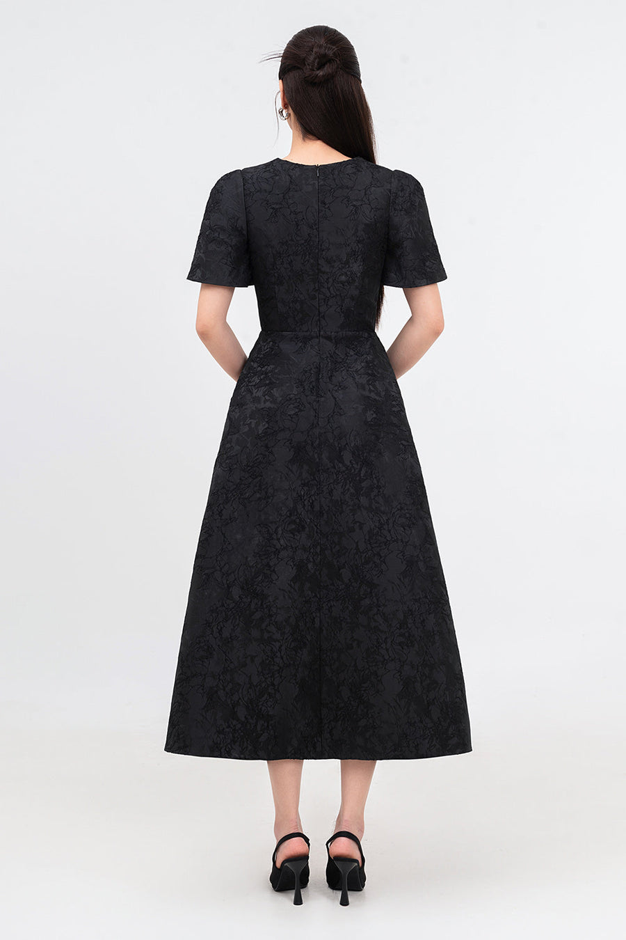Pearl A-line Bead Jacquard Midi Dress Midi Dress IVY moda
