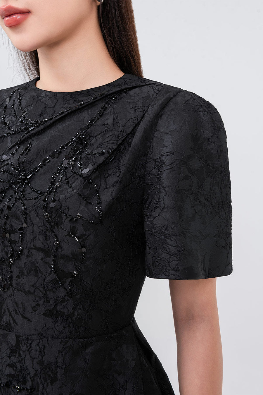 Pearl A-line Bead Jacquard Midi Dress Midi Dress IVY moda