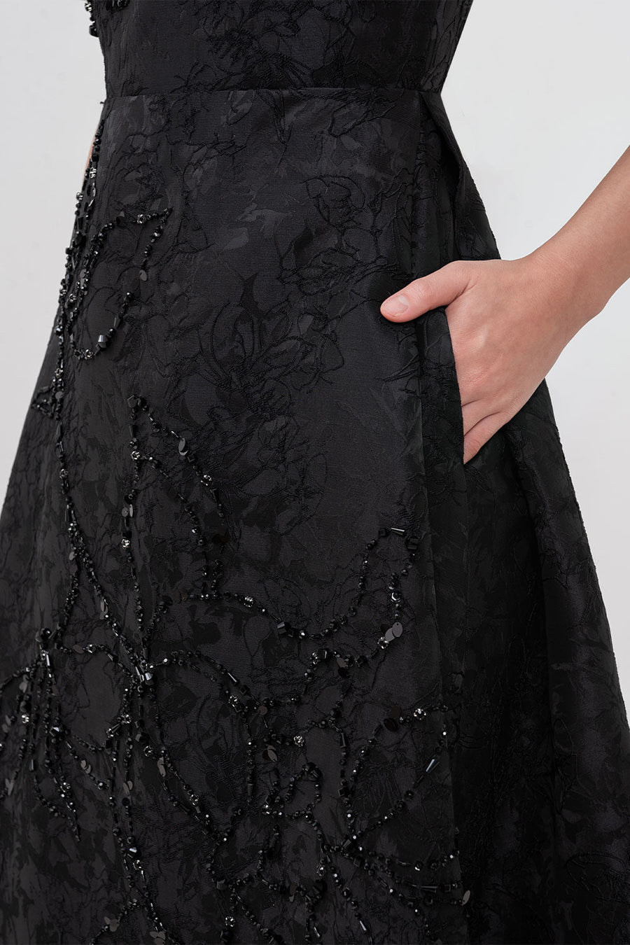 Pearl A-line Bead Jacquard Midi Dress Midi Dress IVY moda