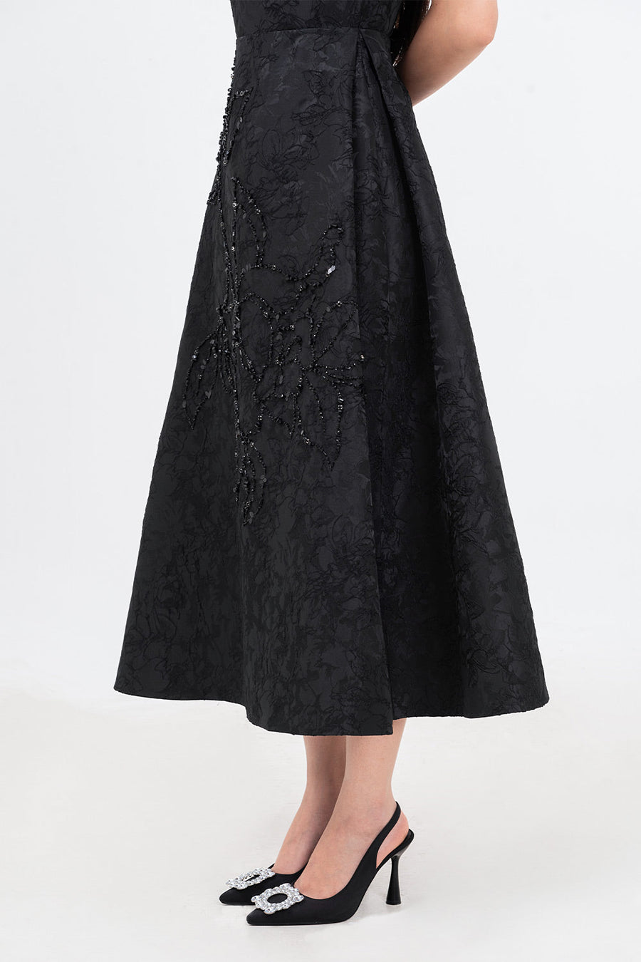 Pearl A-line Bead Jacquard Midi Dress Midi Dress IVY moda
