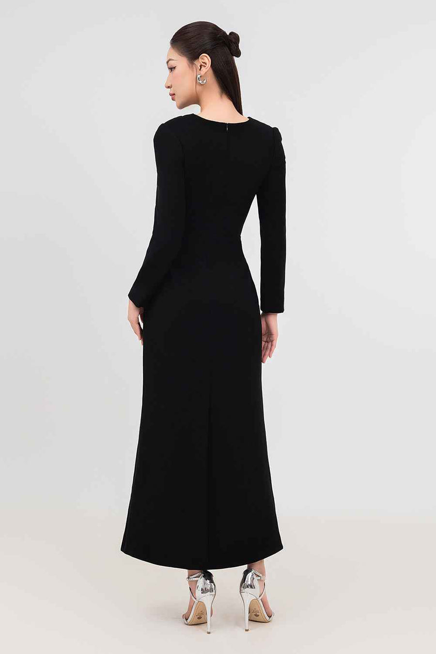 Celeste Trumpet Diagonal Neck Velvet Ankle Length Dress Maxi Dress IVY moda